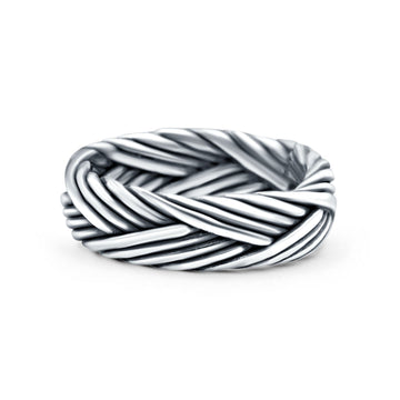 Fan Braided Oxidized Band Solid 925 Sterling Silver Thumb Ring (6mm)
