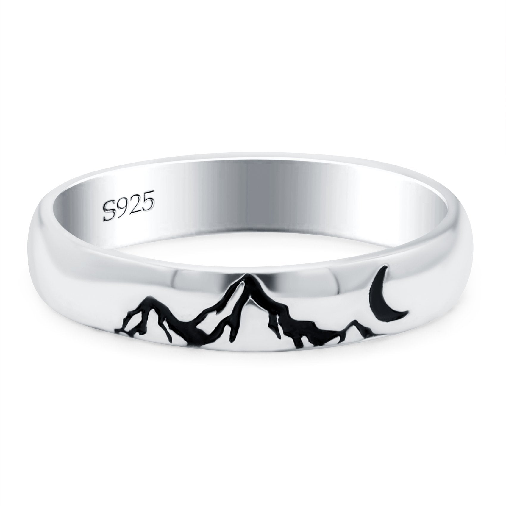 Mountains Oxidized Band Solid 925 Sterling Silver Thumb Ring (4mm)
