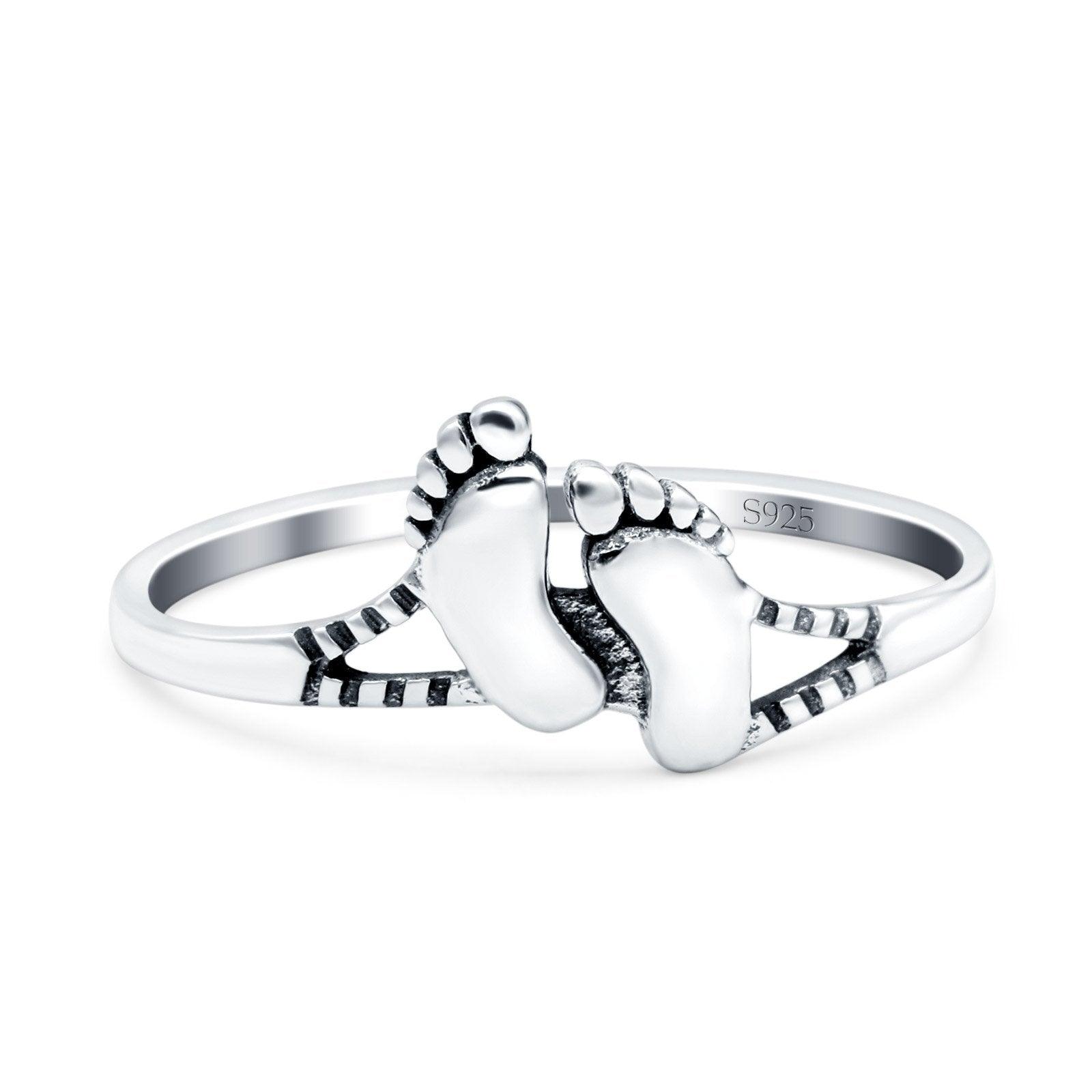 Feet Oxidized Band Solid 925 Sterling Silver Thumb Ring (8mm)