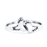 Feet Oxidized Band Solid 925 Sterling Silver Thumb Ring (8mm)