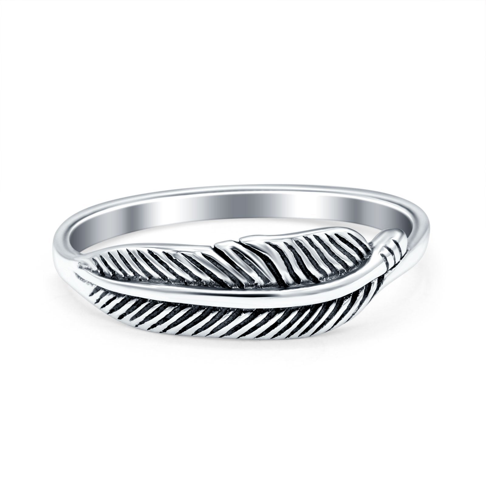Sideways Feather Oxidized Solid 925 Sterling Silver Thumb Ring (6mm)