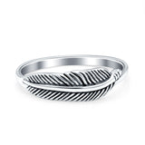 Sideways Feather Oxidized Solid 925 Sterling Silver Thumb Ring (6mm)