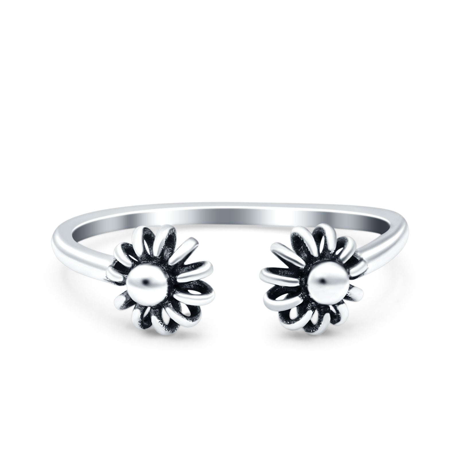 Flowers Oxidized Band Solid 925 Sterling Silver Thumb Ring (6mm)