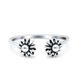 Flowers Oxidized Band Solid 925 Sterling Silver Thumb Ring (6mm)