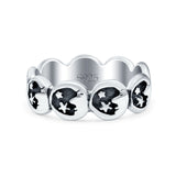 Crescent Moon & Stars Oxidized Band Solid 925 Sterling Silver Thumb Ring (7mm)