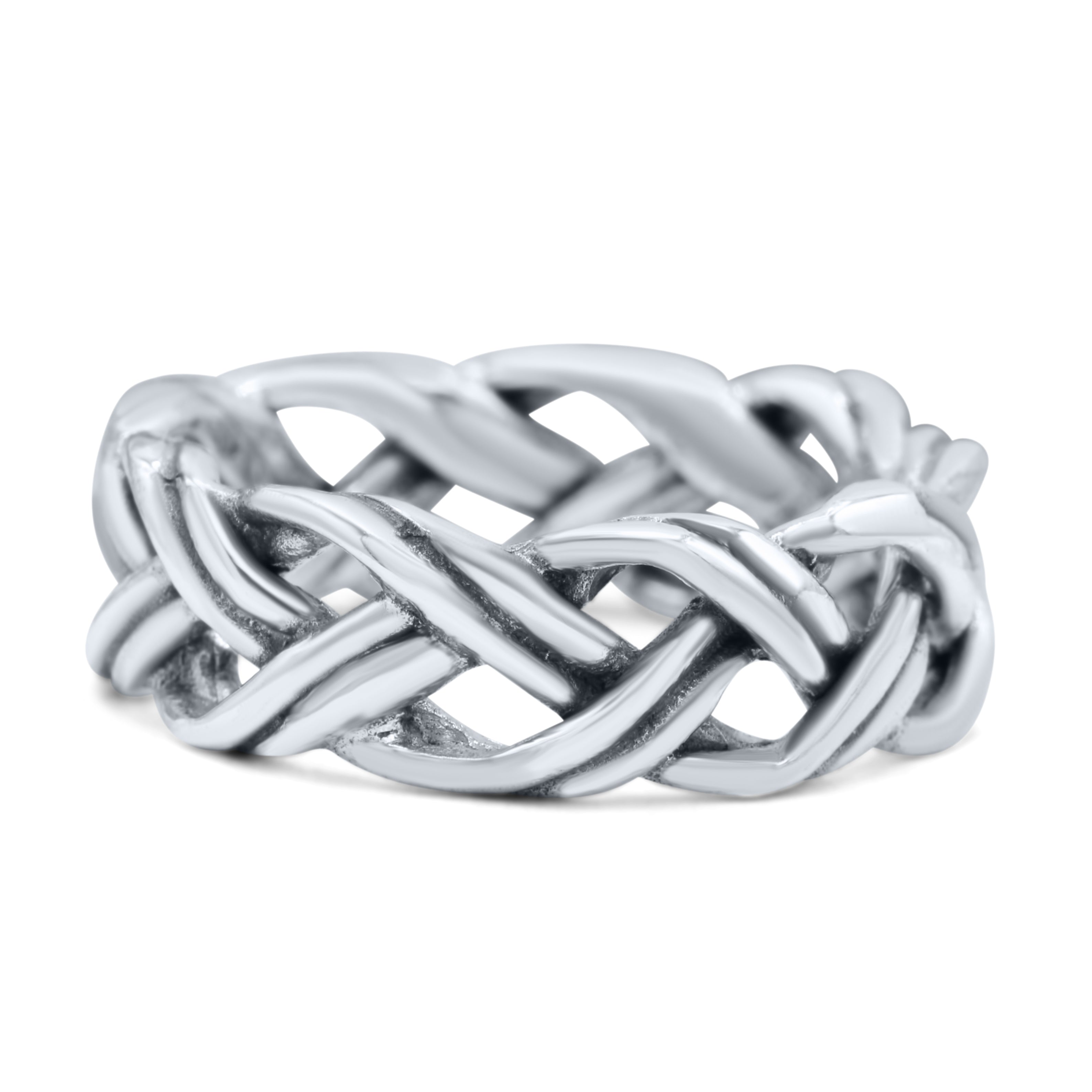Double Braided Celtic Knot Criss Cross Oxidized Rounded  Band Thumb Ring