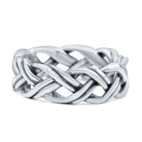 Double Braided Celtic Knot Criss Cross Oxidized Rounded  Band Thumb Ring