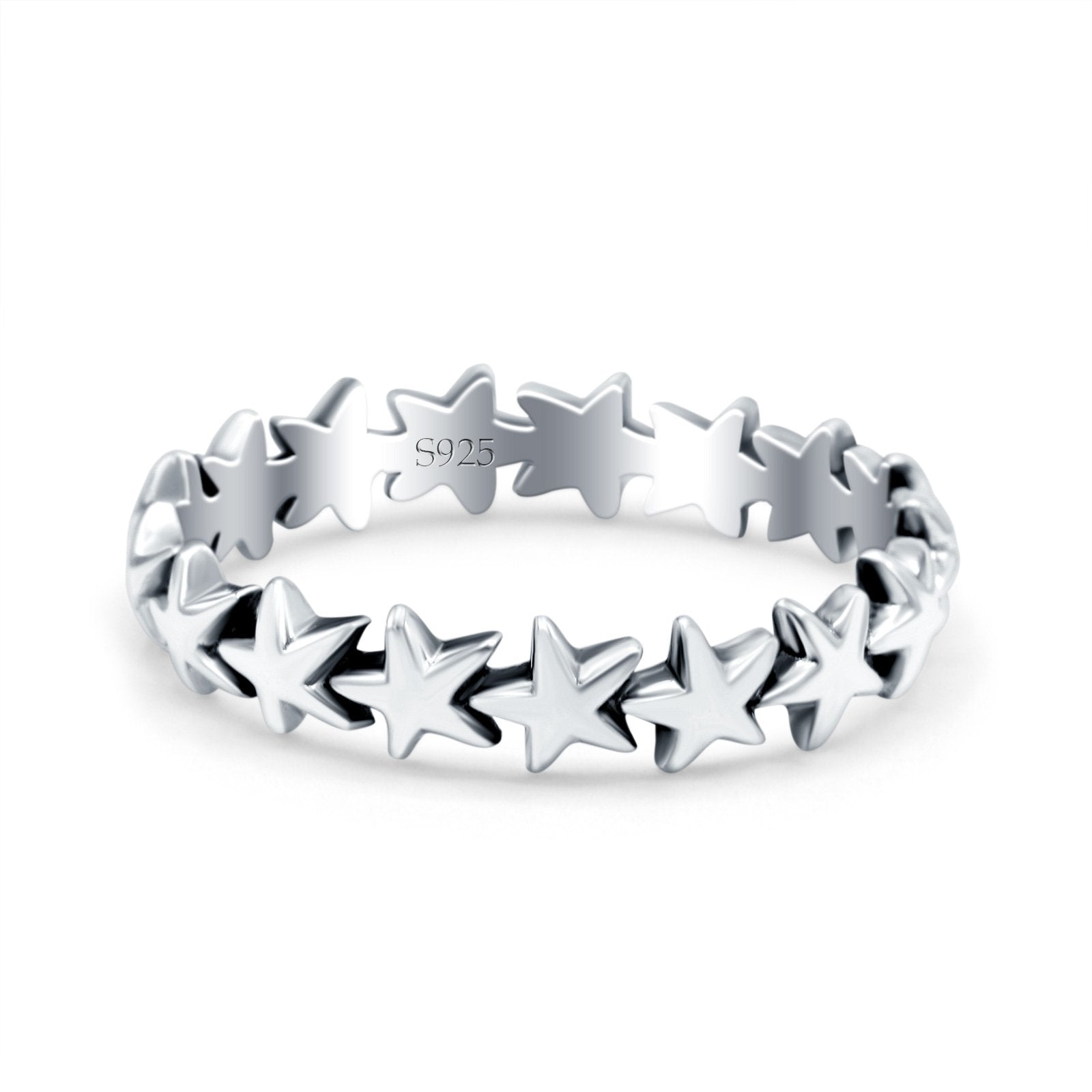 Stars Oxidized Band Solid 925 Sterling Silver Thumb Ring (4mm)