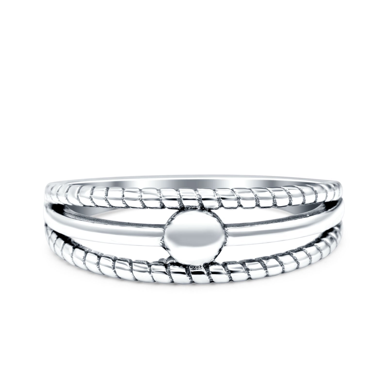 Round Bali Split Shank Oxidized Band Solid 925 Sterling Silver Thumb Ring (6.6mm)