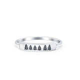 Christmas Trees Oxidized Band Solid 925 Sterling Silver Thumb Ring (3mm)