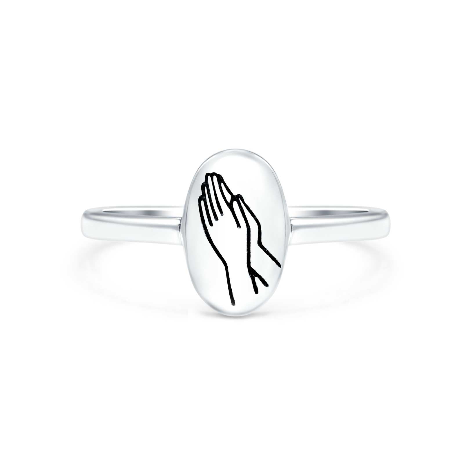 Praying Hands Oxidized Band Solid 925 Sterling Silver Thumb Ring (9.5mm)