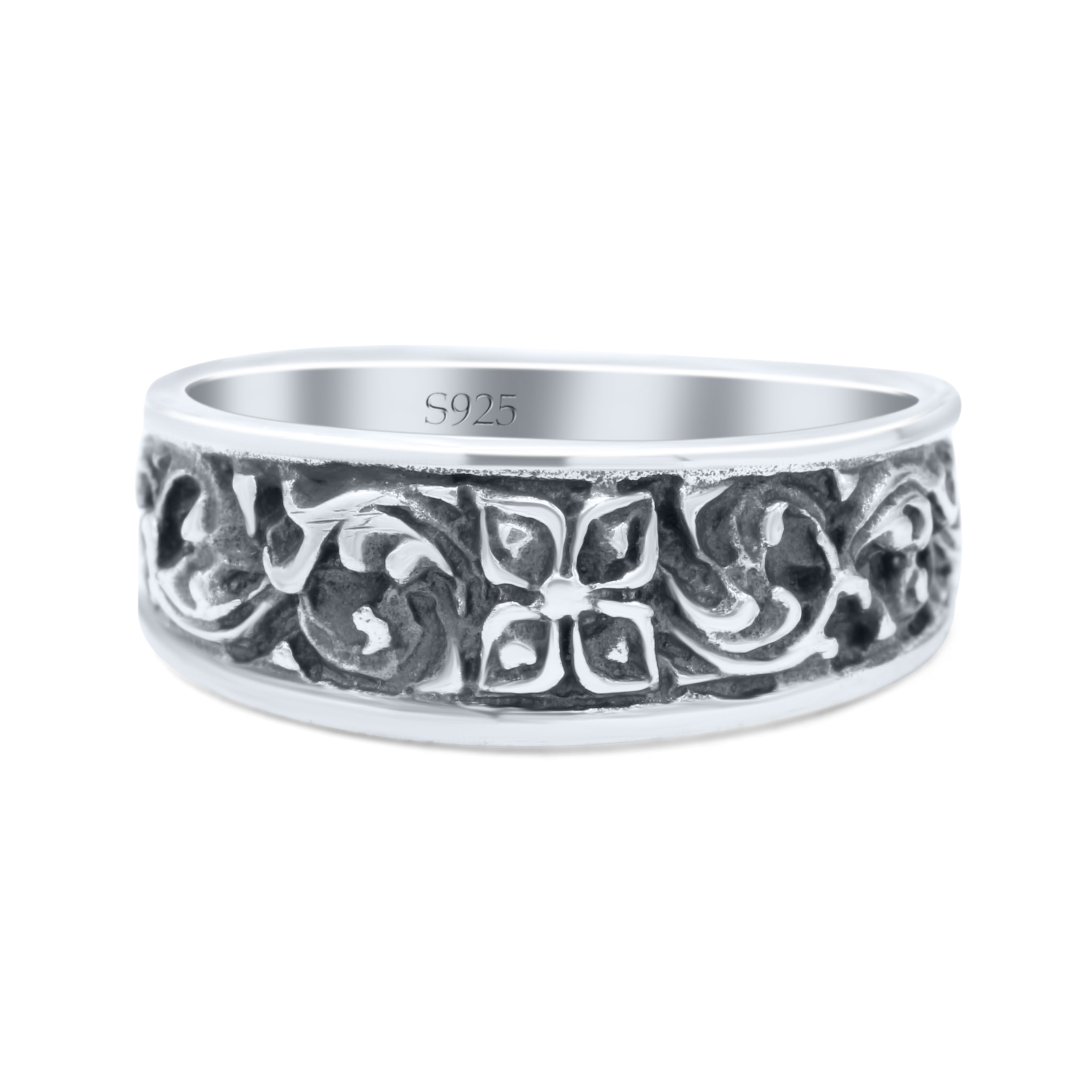 Engraved Floral Designer Trendy Oxidized Band Thumb Ring