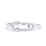 Dainty Modern Safety Pin Shaped Curved Designer Oxidized Statement Band Thumb Ring