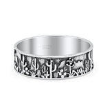 Desert Design Cactus Traditional Oxidized Band Solid 925 Sterling Silver Thumb Ring 7mm