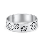 Unique Oak Leaf Rounded Engraved Oxidized Designer Traditional Band Thumb Ring