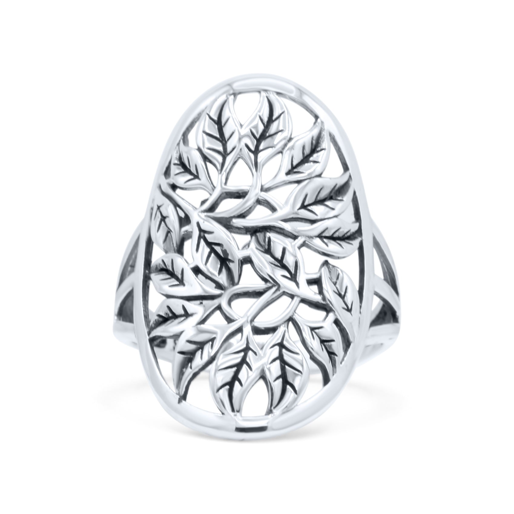Leaves Circle Charm Tree of Life Statement Oxidized Band Thumb Ring