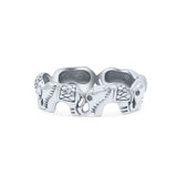 Rounded Seven Elephants Designer Oxidized Finish Animal Fashion Band Thumb Ring