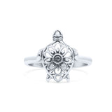 Filigree Mandala Turtle Sea Intricate Oxidized Flower Design On Shell Beautiful Statement Band Thumb Ring