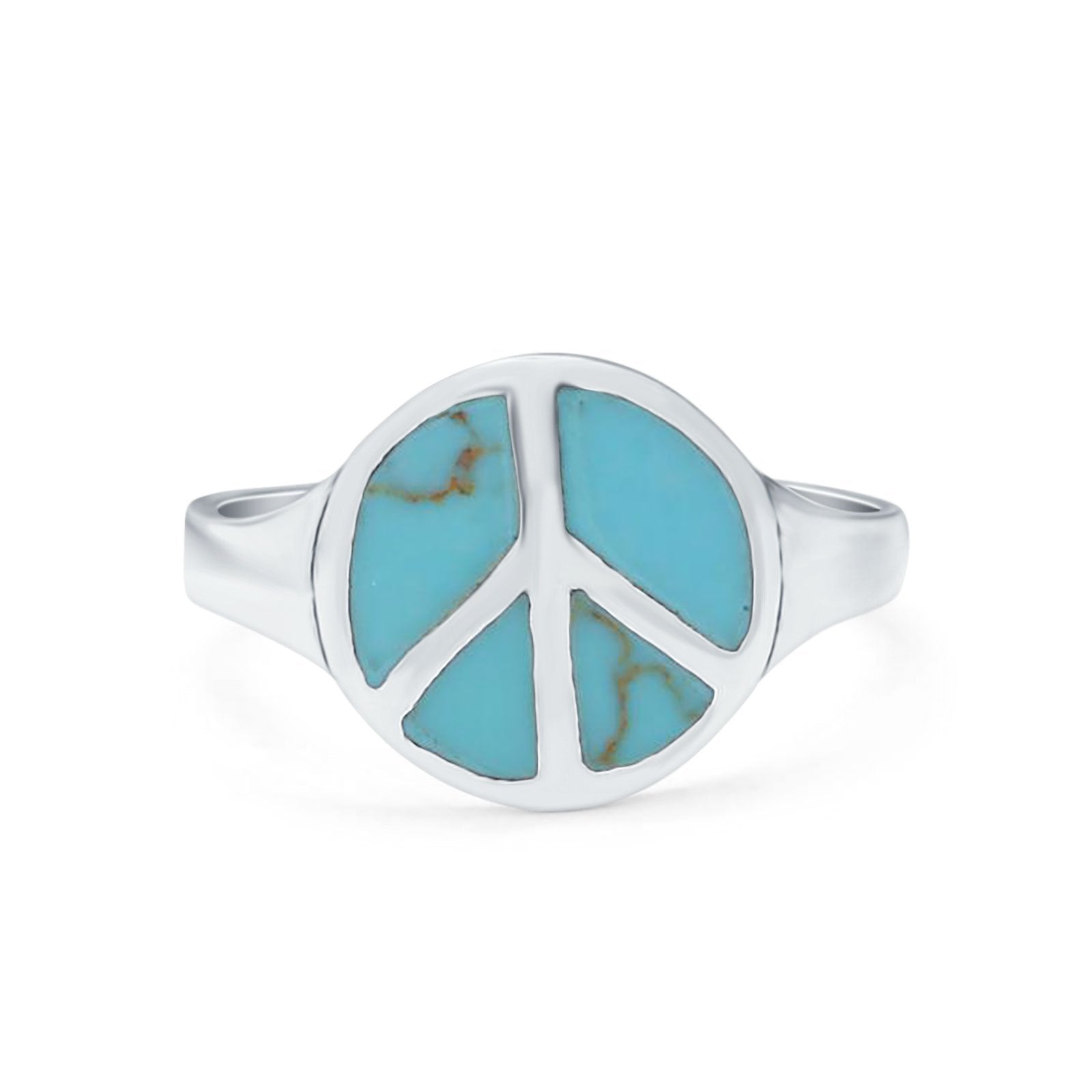 Peace Sign Ring Simulated Turquoise Cubic Zirconia 925 Sterling Silver