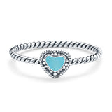 Petite Dainty Heart Promise Ring Band Simulated Turquoise Oxidized Braided 925 Sterling Silver