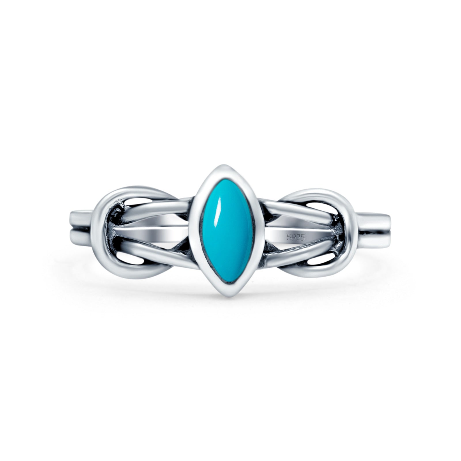 Celtic Knot Weave Petite Dainty Marquise Promise Ring Simulated Turquoise Band Oxidized Braided 925 Sterling Silver