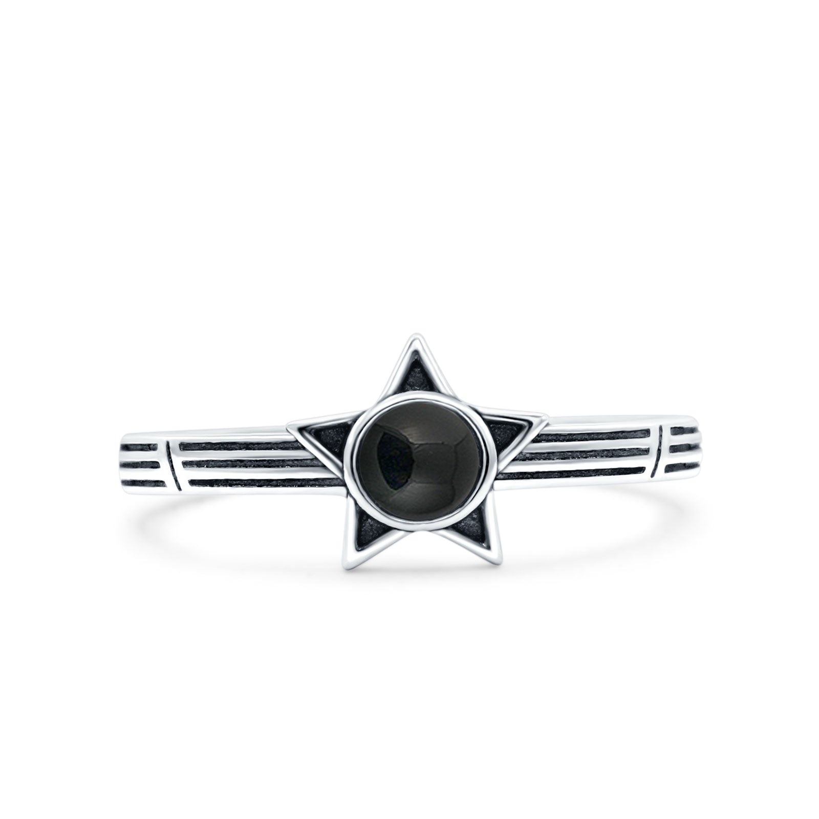 Star Petite Dainty Round Simulated Black Agate Promise Ring Band Oxidized Braided 925 Sterling Silver