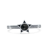 Star Petite Dainty Round Simulated Black Agate Promise Ring Band Oxidized Braided 925 Sterling Silver
