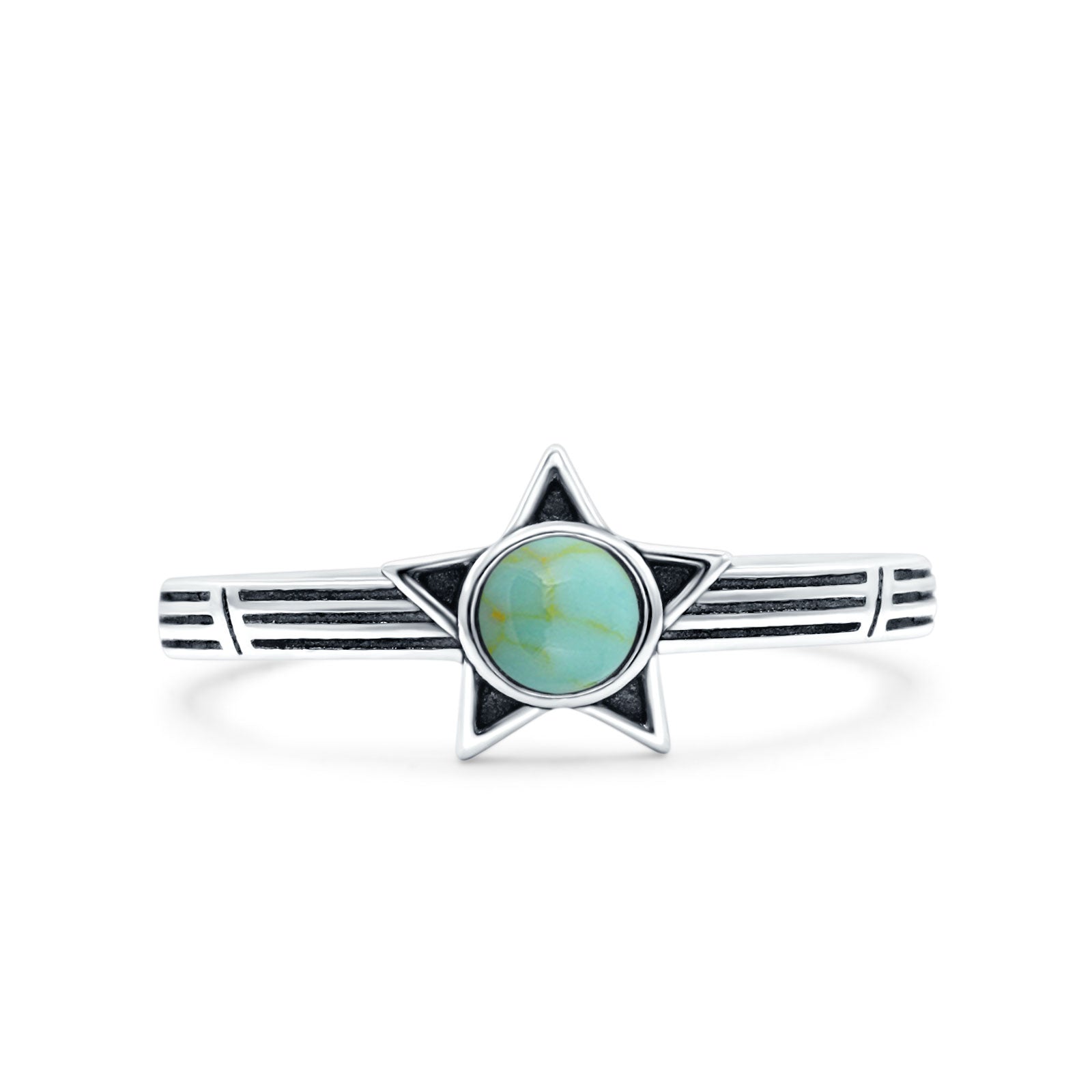 Star Petite Dainty Round Simulated Turquoise Promise Ring Band Oxidized Braided 925 Sterling Silver