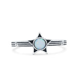 Star Petite Dainty Round Lab Created White Opal Promise Ring Band Oxidized Braided 925 Sterling Silver