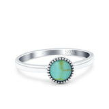 Petite Dainty Lab Opal Ring Solid Round Oxidized Simulated Turquoise 925 Sterling Silver