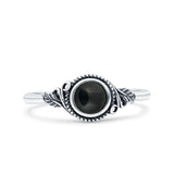 Filigree Petite Dainty Round Simulated Black Agate Promise Ring Band Oxidized 925 Sterling Silver