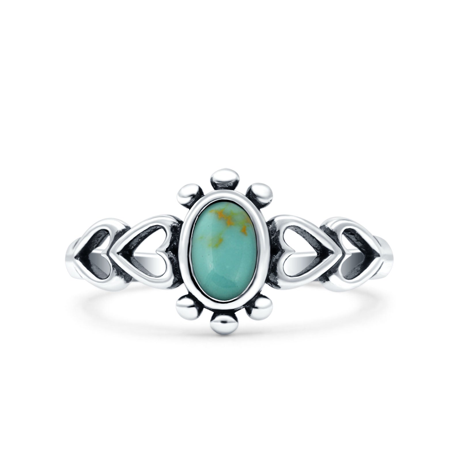 Solitaire Petite Heart Simulated Turquoise Promise Ring Band Oxidized Braided 925 Sterling Silver