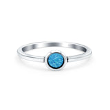 Solitaire Petite Dainty Round Lab Created Blue Opal Promise Ring Band Oxidized 925 Sterling Silver
