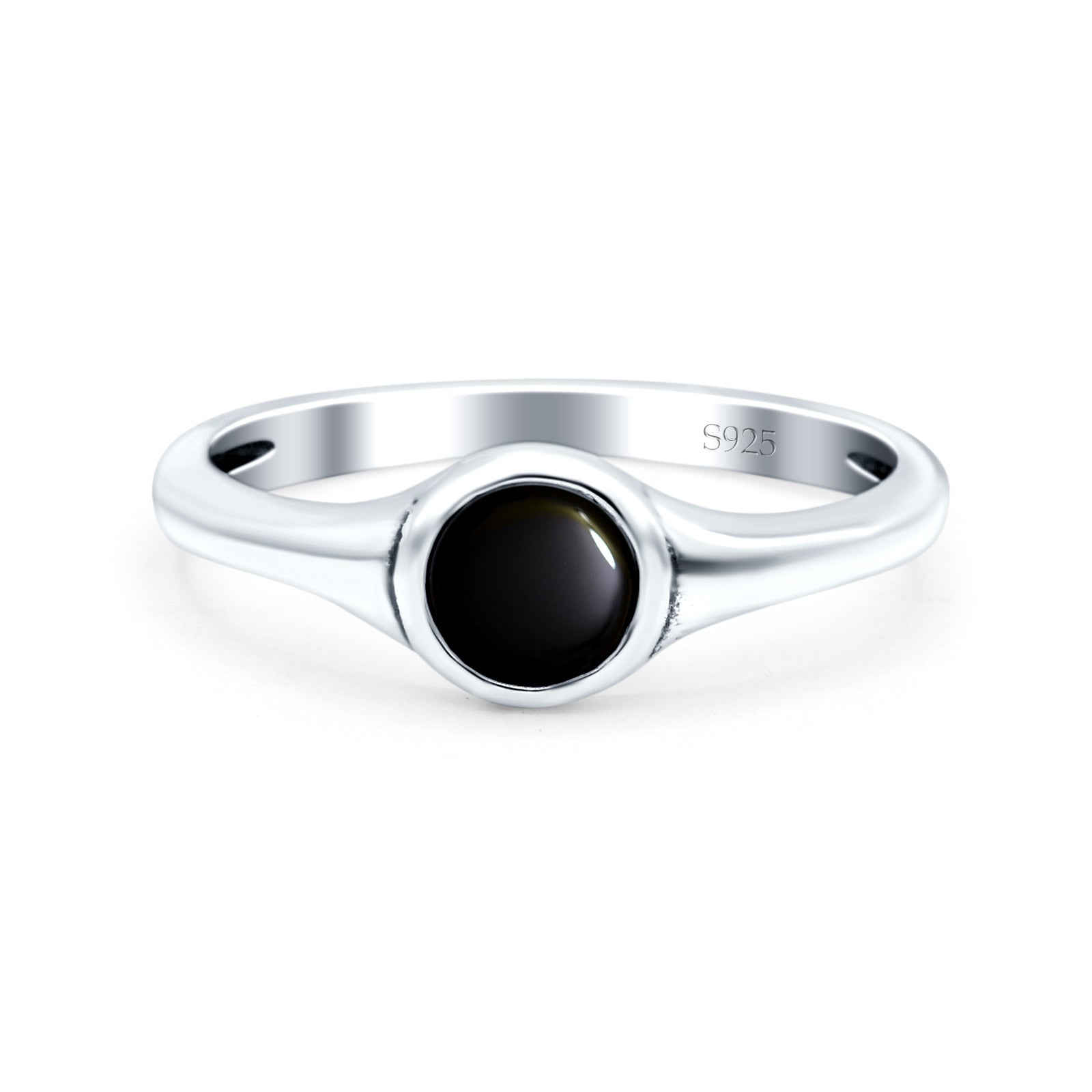 Petite Dainty Round Promise Ring Solid Oxidized Simulated Black Onyx 925 Sterling Silver