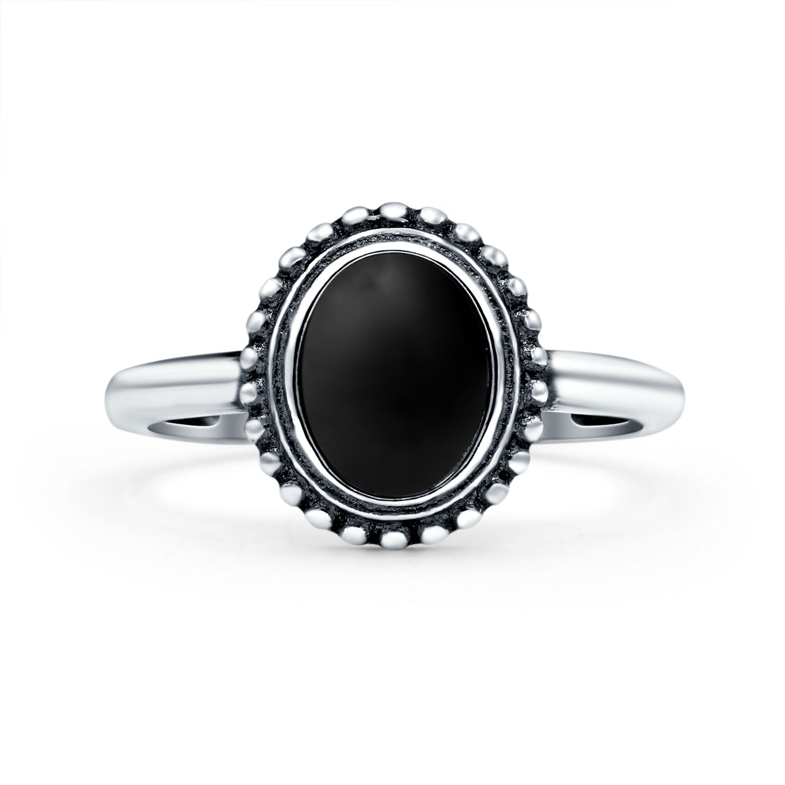 Petite Dainty Lab Opal Ring Solid Round Oxidized Simulated Black Onyx 925 Sterling Silver
