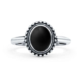 Petite Dainty Lab Opal Ring Solid Round Oxidized Simulated Black Onyx 925 Sterling Silver