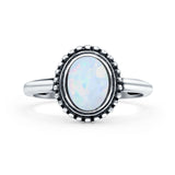 Petite Dainty Lab Opal Ring Solid Round Oxidized Lab Created White Opal 925 Sterling Silver