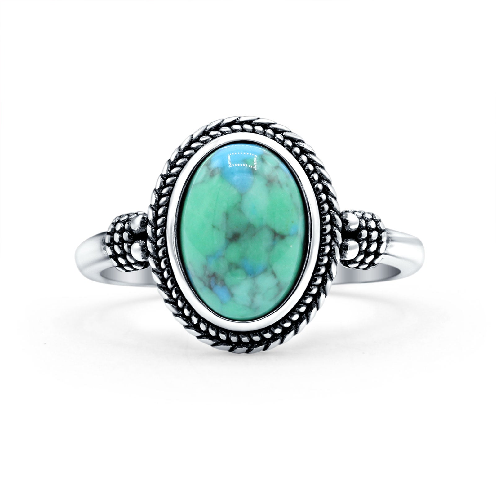 Petite Dainty Vintage Style Simulated Turquoise Ring Solid Oval Oxidized 925 Sterling Silver