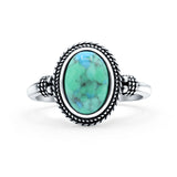 Petite Dainty Vintage Style Simulated Turquoise Ring Solid Oval Oxidized 925 Sterling Silver