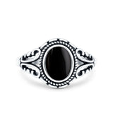 Petite Dainty Vintage Style Oval Ring Solid Simulated Black Onyx 925 Sterling Silver