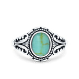Petite Dainty Vintage Style Oval Ring Solid Simulated Turquoise 925 Sterling Silver