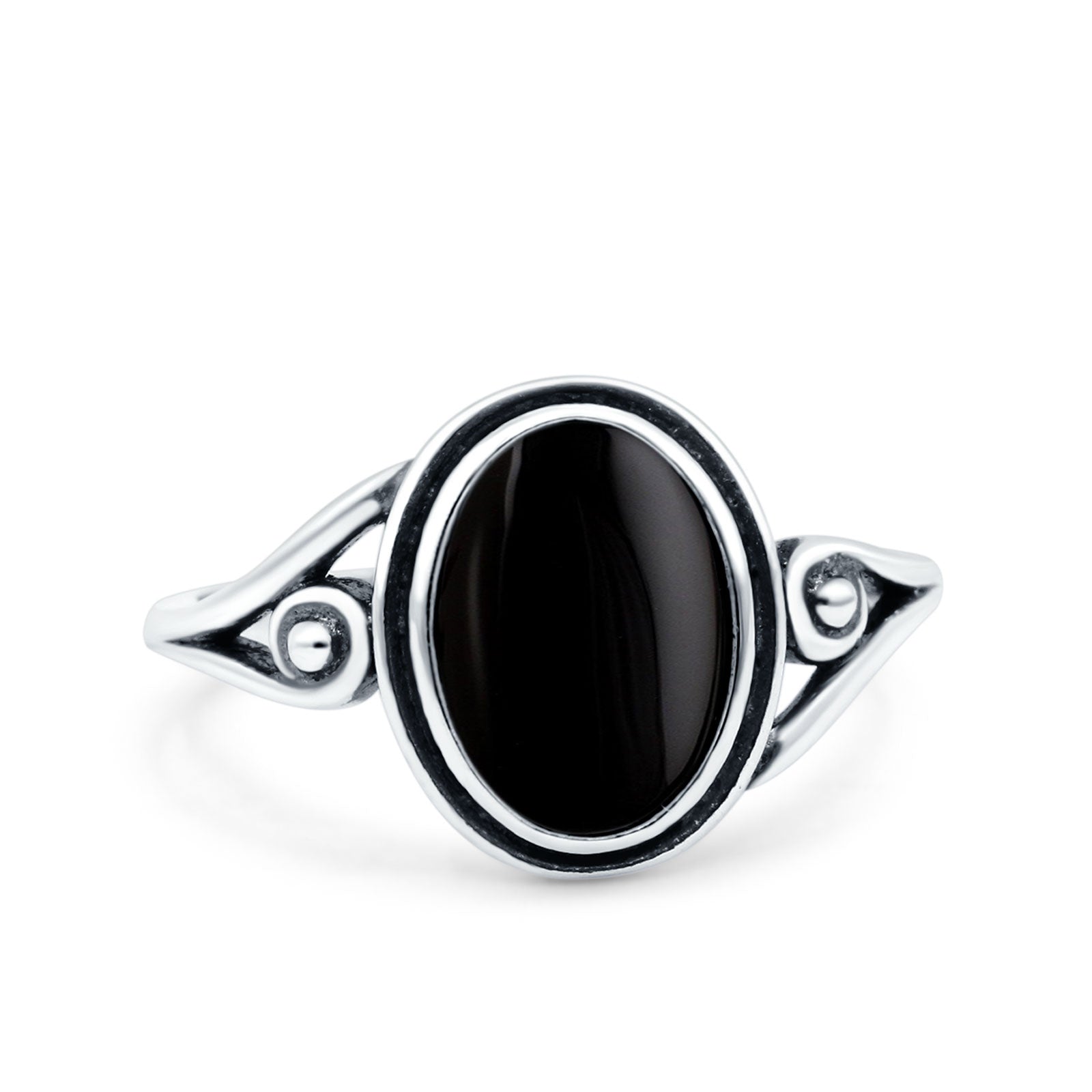 Petite Dainty Oval Vintage Style Ring Oxidized Solid Simulated Black Onyx 925 Sterling Silver
