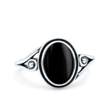 Petite Dainty Oval Vintage Style Ring Oxidized Solid Simulated Black Onyx 925 Sterling Silver
