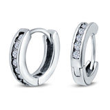 Eternity Huggie Hoop Earrings Channel Round Simulated Cubic Zirconia 925 Sterling Silver