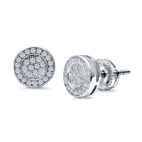 925 Sterling Silver Unisex Micro Pave Round Disc Screw Back Stud Earrings, Gold