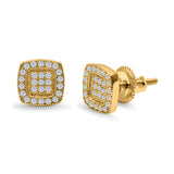 Square Cushion Shape Yellow Tone, Simulated CZ Stud Earrings Screw-Back Round Pave 925 Sterling Silver
