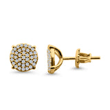 Hip Hop Stud Earrings Screwback Round Yellow Tone, Simulated CZ 925 Sterling Silver (10mm)