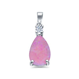 Pear Shape Lab Created Pink Opal Charm Pendant 925 Sterling Silver (21.5mm)