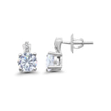 Stud Earrings Wedding Round Simulated Cubic Zirconia 925 Sterling Silver (9mm)