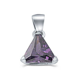 Triangle Cut Charm Pendant Simulated Amethyst CZ 925 Sterling Silver (11mm)